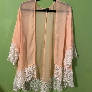 Peach kimono with lace trim